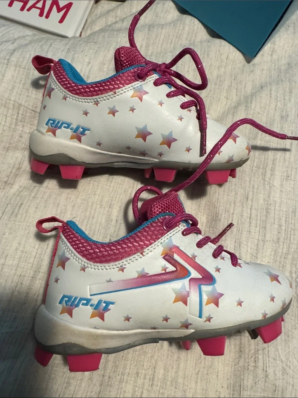 Rip It - Kids White Star Print Athletic Shoes with Pink Accents